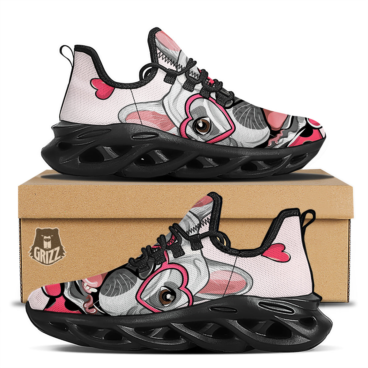 Pug With Glasses Cute Print Cute Black Running Shoes-grizzshop