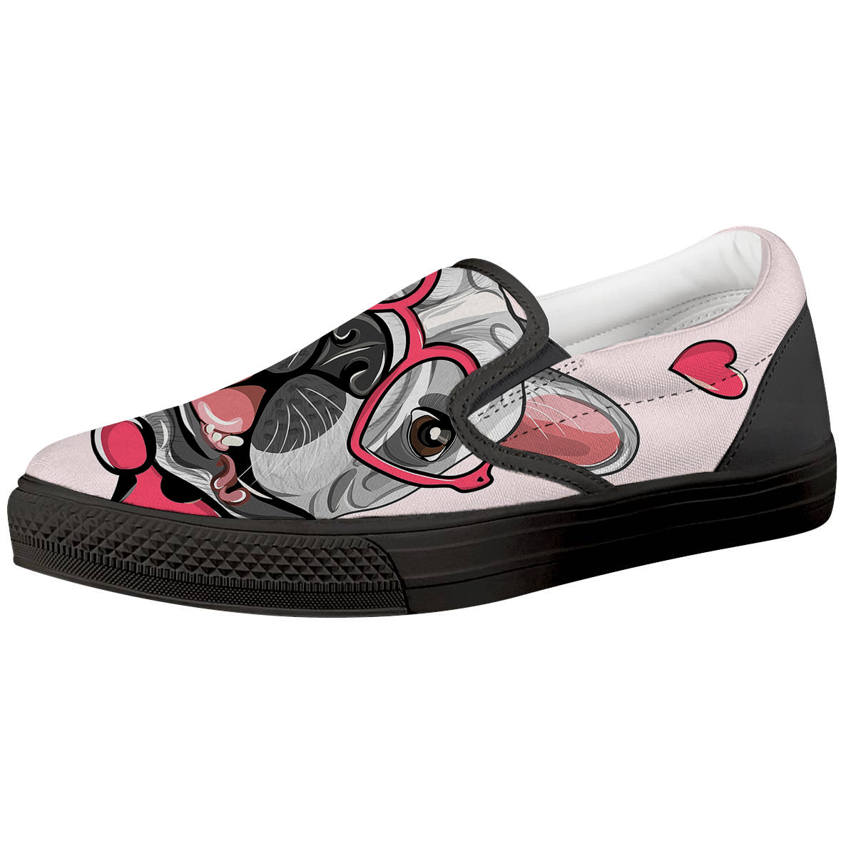 Pug With Glasses Cute Print Cute Black Slip On Shoes-grizzshop