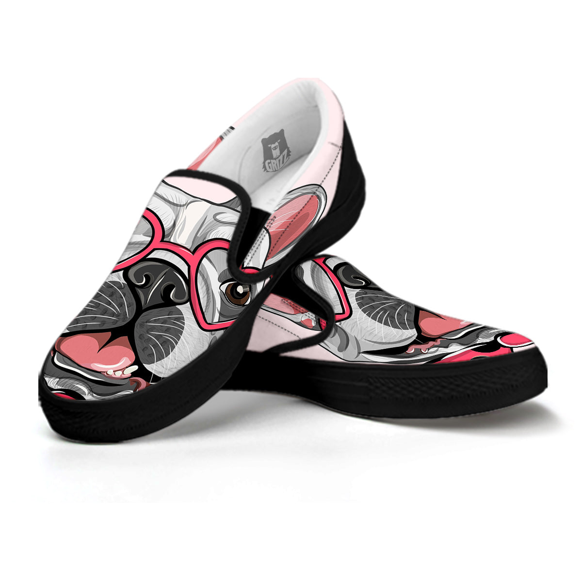 Pug With Glasses Cute Print Cute Black Slip On Shoes-grizzshop