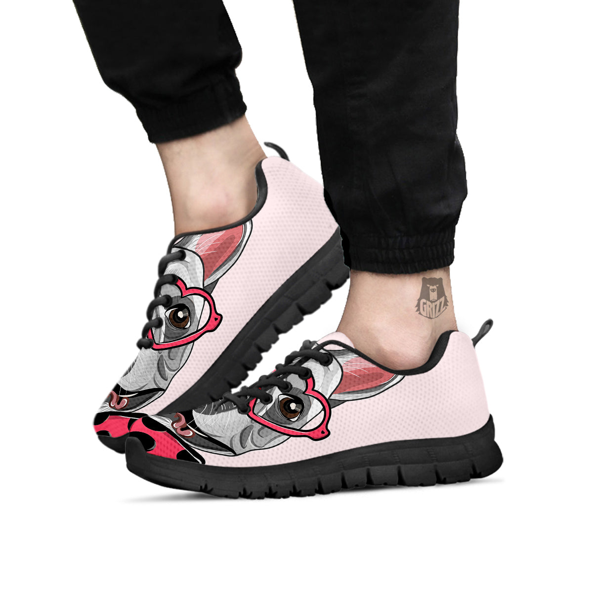 Pug With Glasses Cute Print Cute Black Sneaker-grizzshop