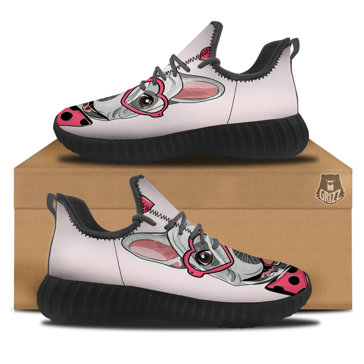 Pug With Glasses Cute Print Cute Black Walking Shoes-grizzshop