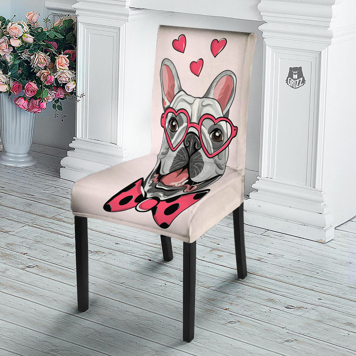 Pug With Glasses Cute Print Cute Dining Chair Slipcover-grizzshop