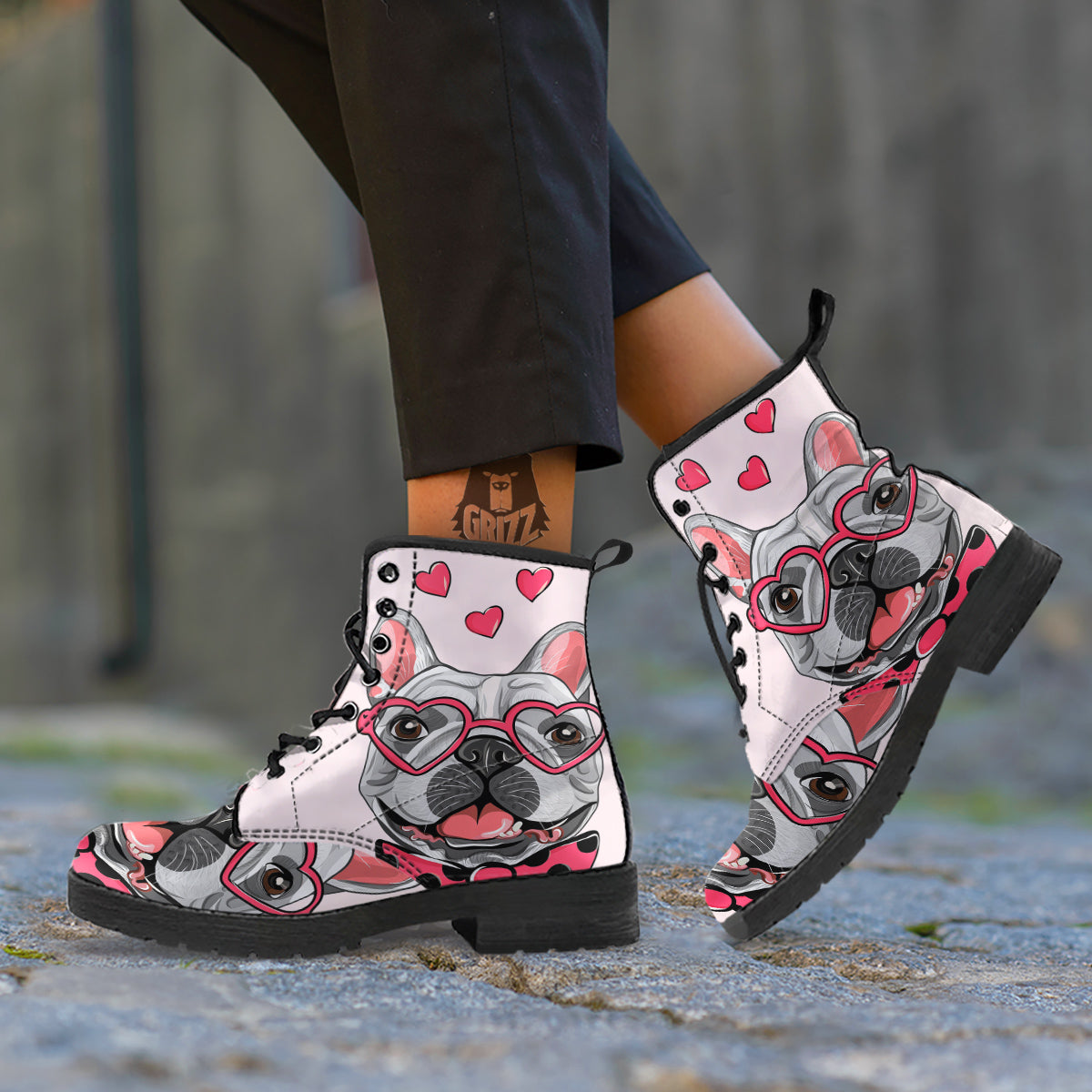 Pug With Glasses Cute Print Cute Leather Boots-grizzshop
