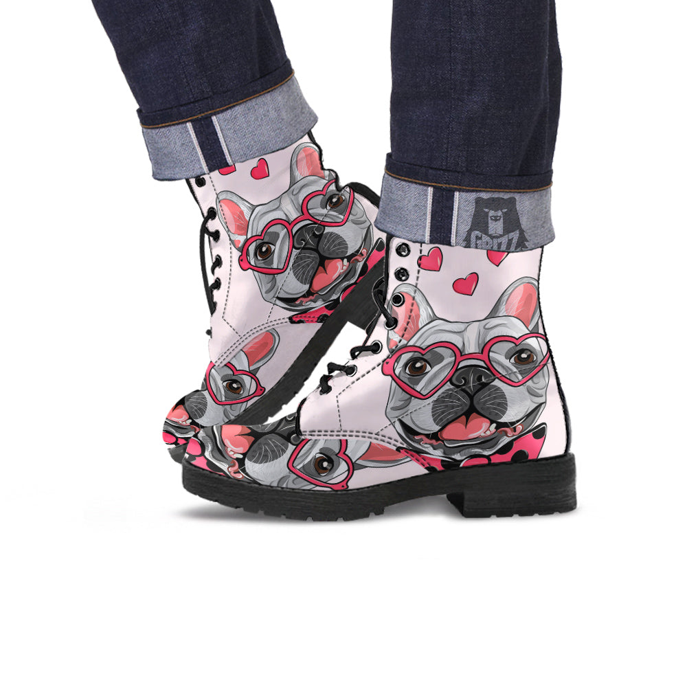 Pug With Glasses Cute Print Cute Leather Boots-grizzshop