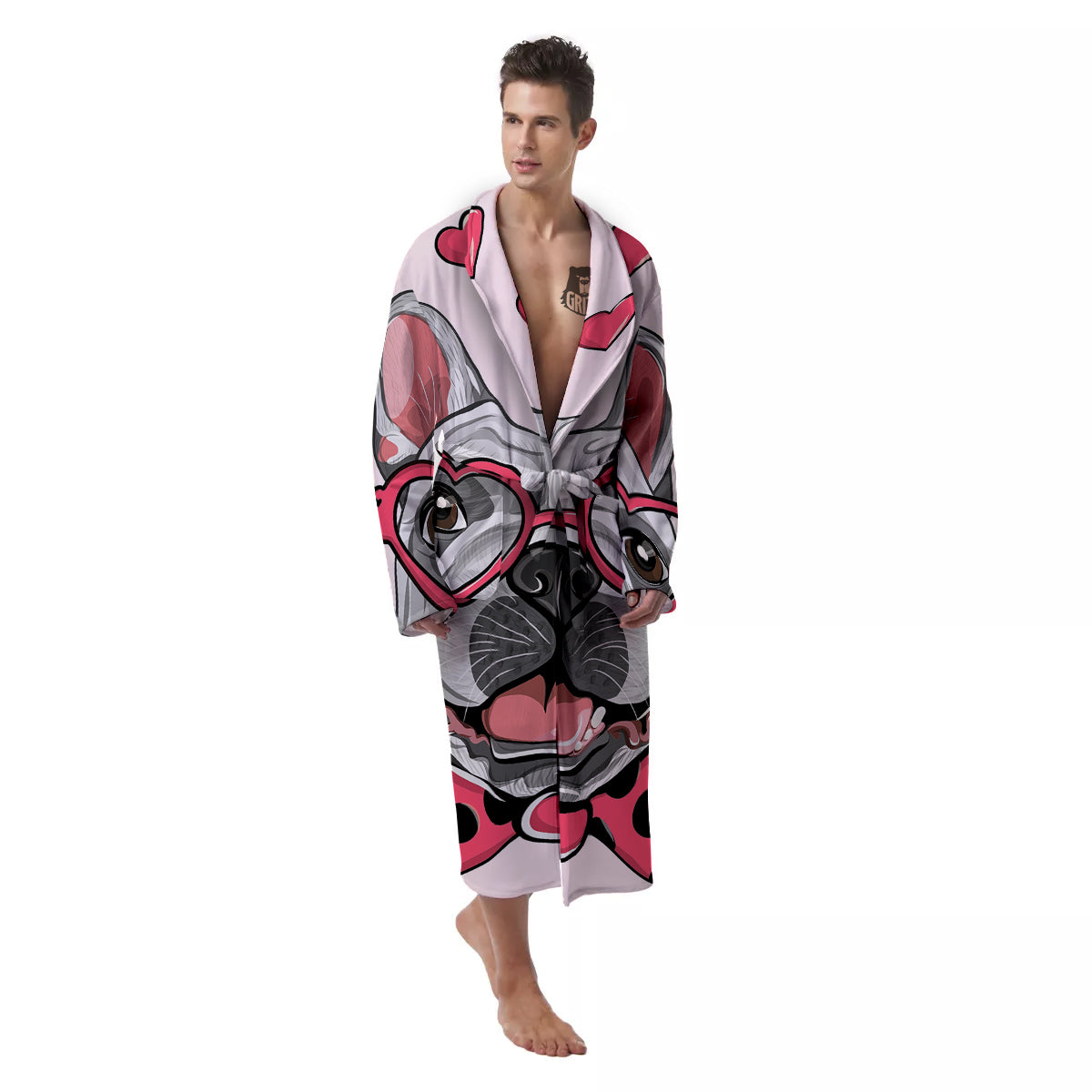 Pug With Glasses Cute Print Cute Men's Robe-grizzshop