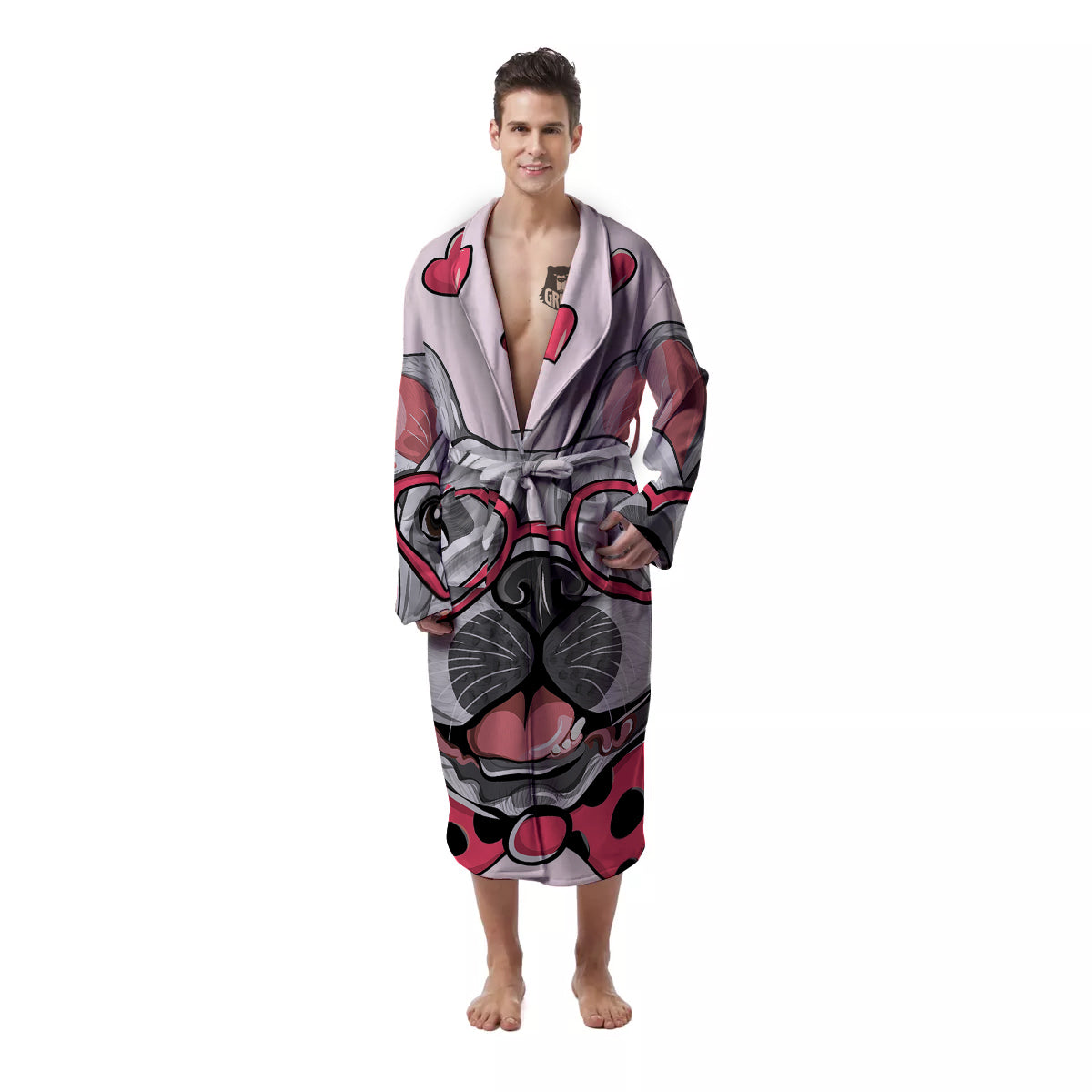 Pug With Glasses Cute Print Cute Men's Robe-grizzshop