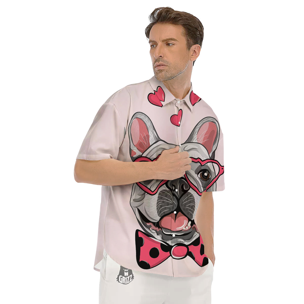 Pug With Glasses Cute Print Cute Men's Short Sleeve Shirts-grizzshop