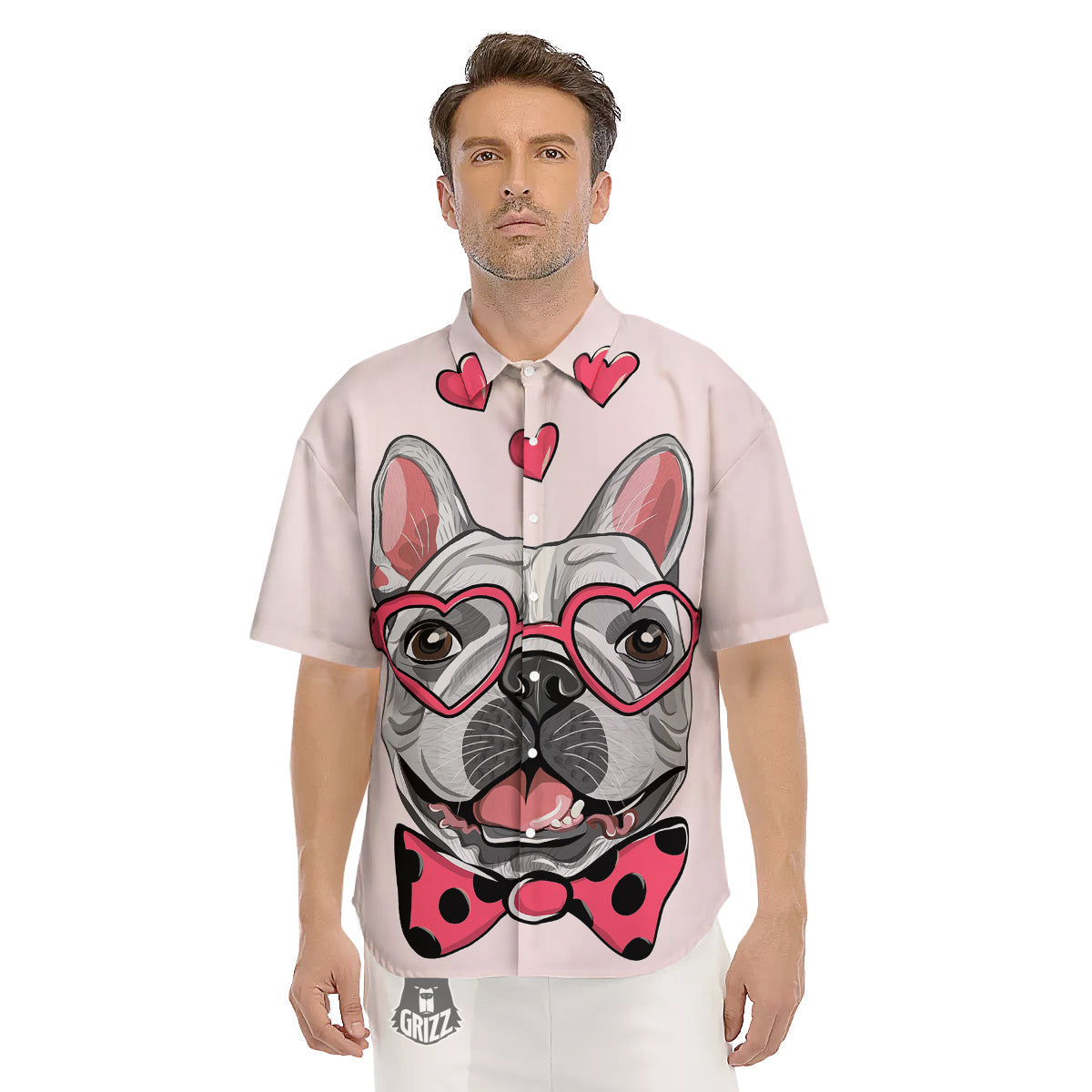 Pug With Glasses Cute Print Cute Men's Short Sleeve Shirts-grizzshop