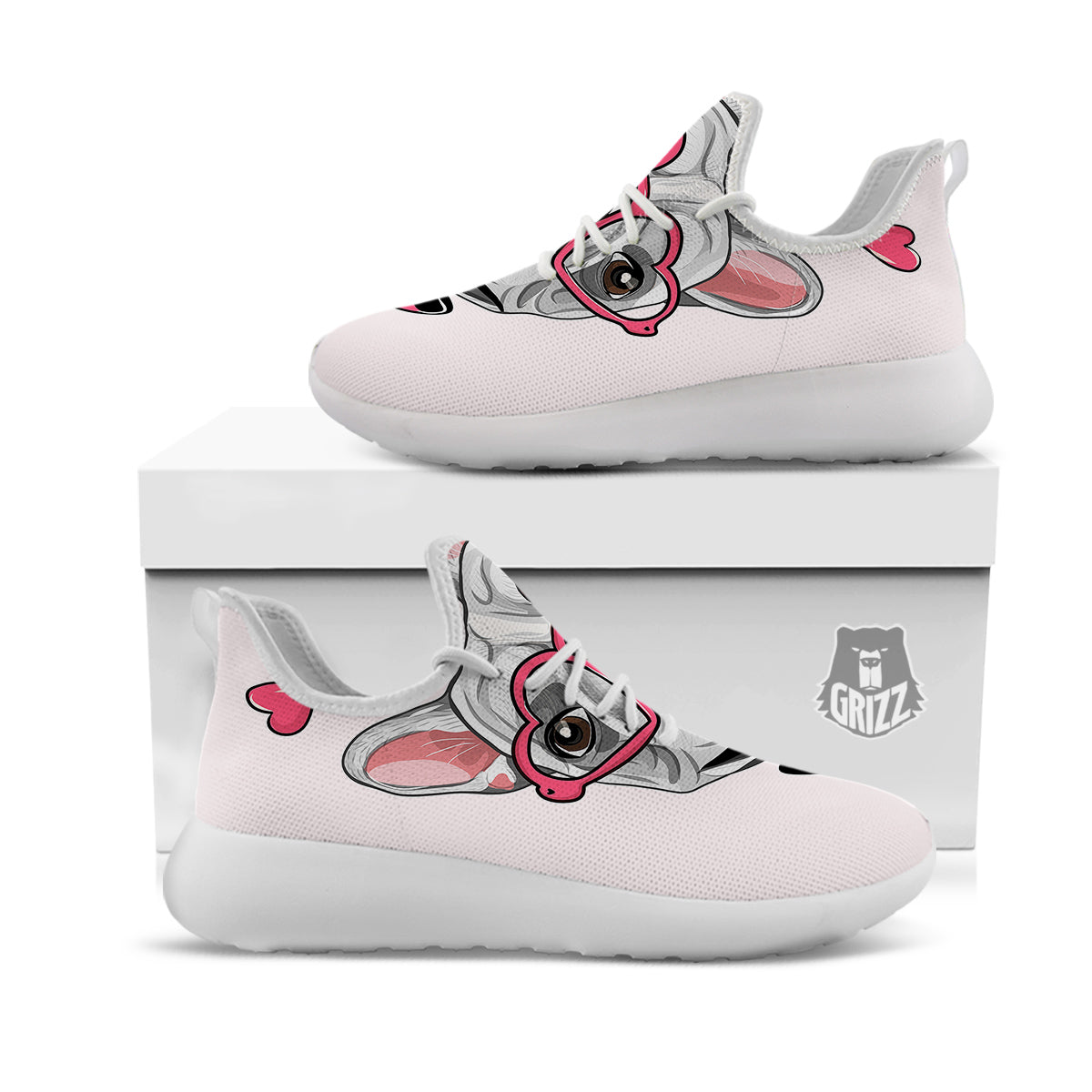 Pug With Glasses Cute Print Cute White Athletic Shoes-grizzshop