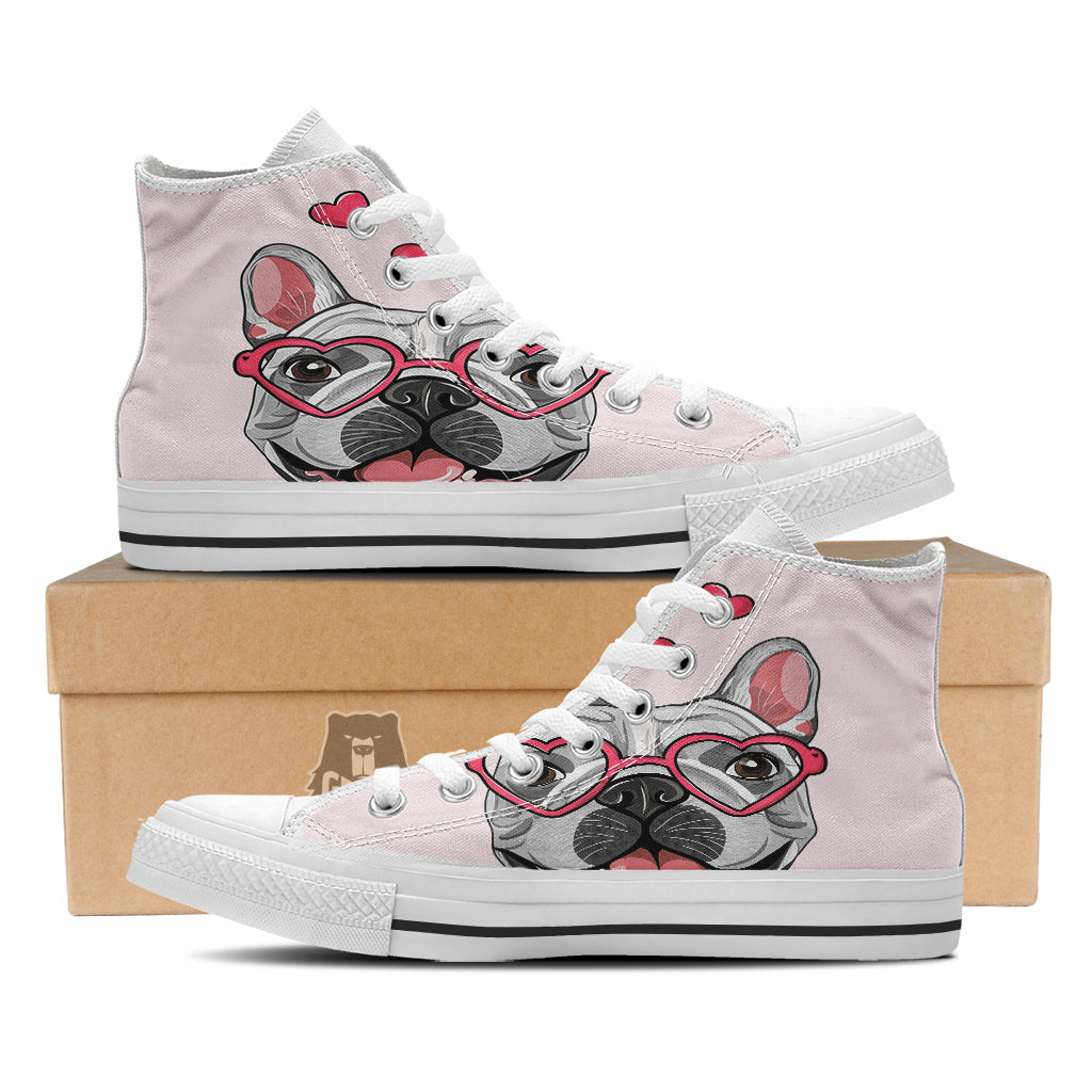 Pug With Glasses Cute Print Cute White High Top Shoes-grizzshop
