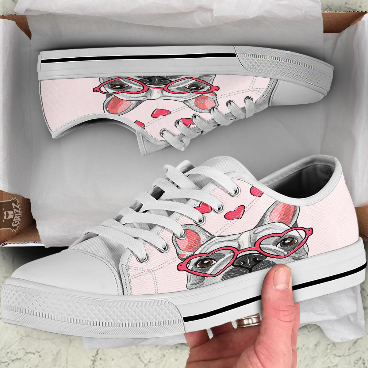 Pug With Glasses Cute Print Cute White Low Top Shoes-grizzshop
