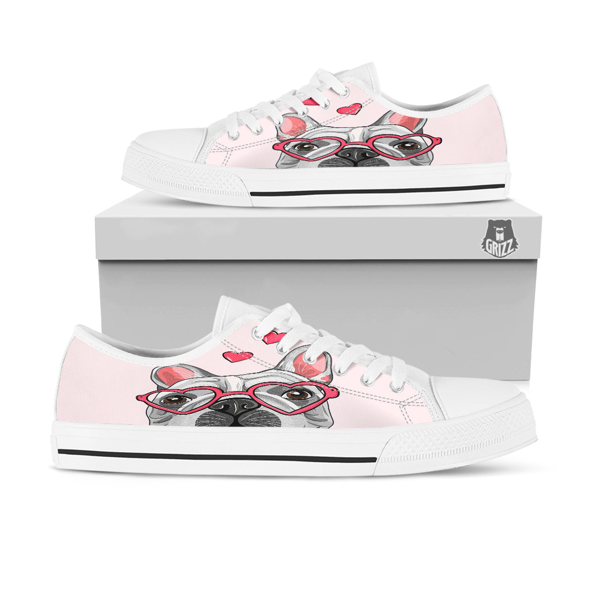 Pug With Glasses Cute Print Cute White Low Top Shoes-grizzshop
