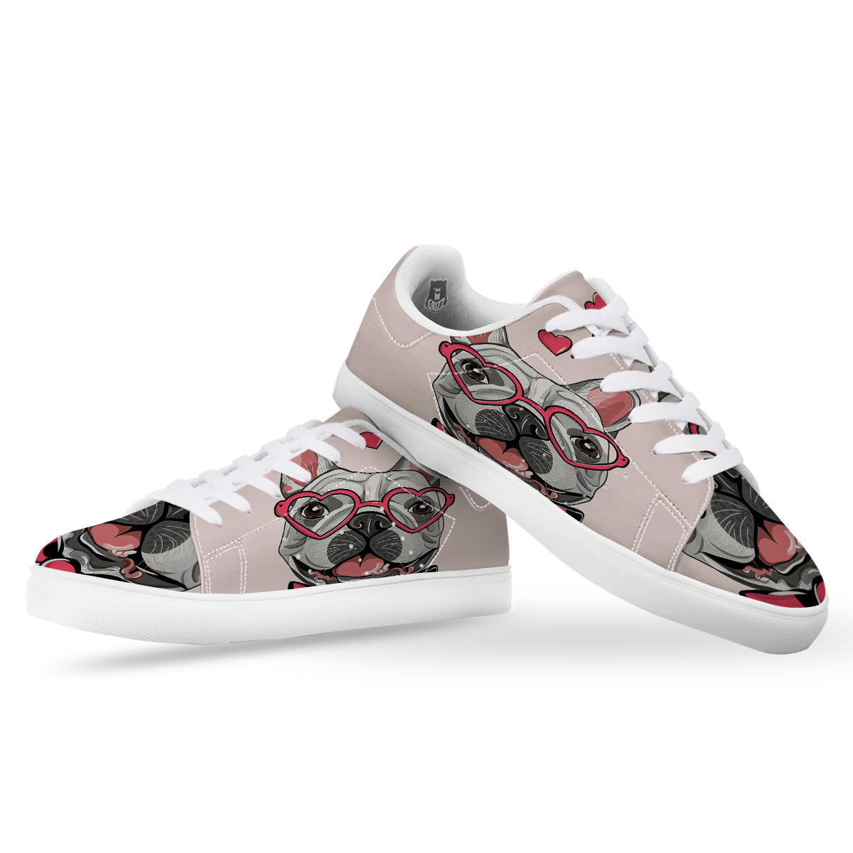 Pug With Glasses Cute Print Cute White Low Top Sneakers-grizzshop