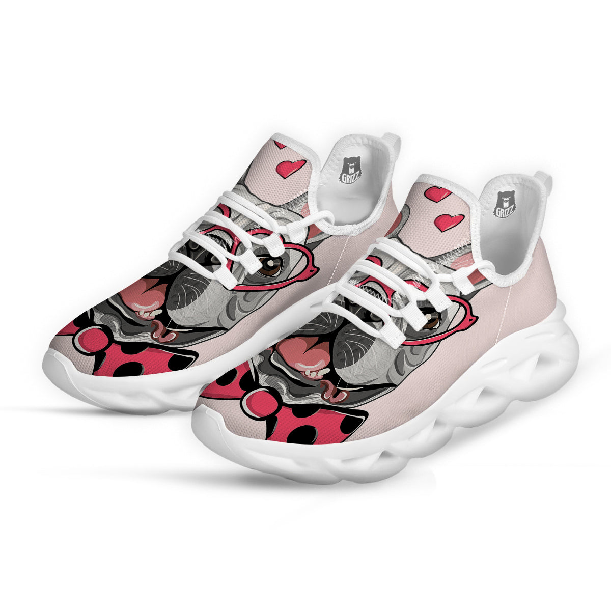 Pug With Glasses Cute Print Cute White Running Shoes-grizzshop