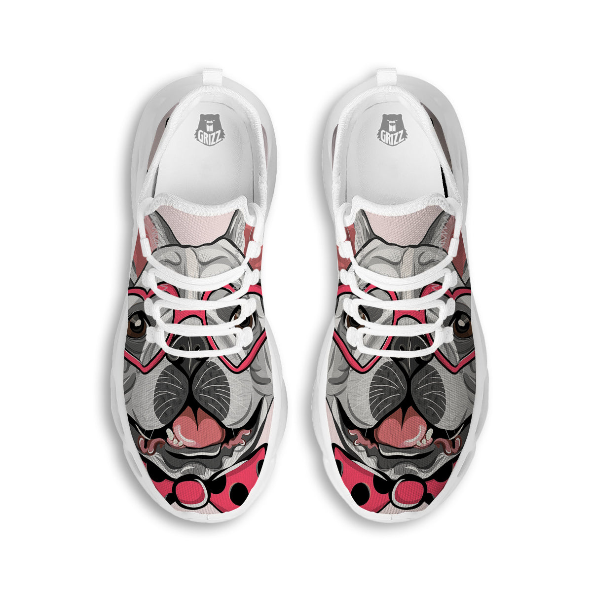 Pug With Glasses Cute Print Cute White Running Shoes-grizzshop
