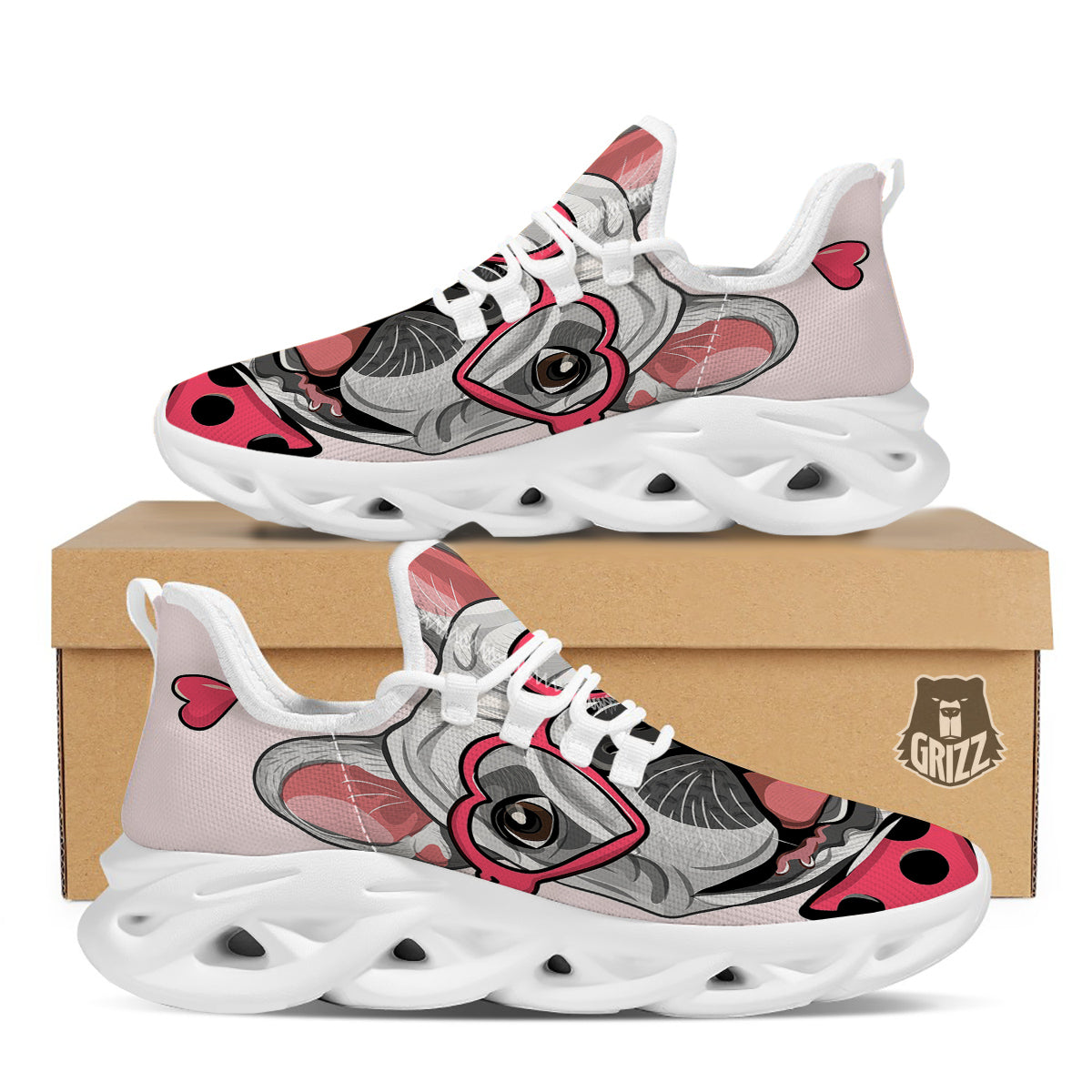 Pug With Glasses Cute Print Cute White Running Shoes-grizzshop