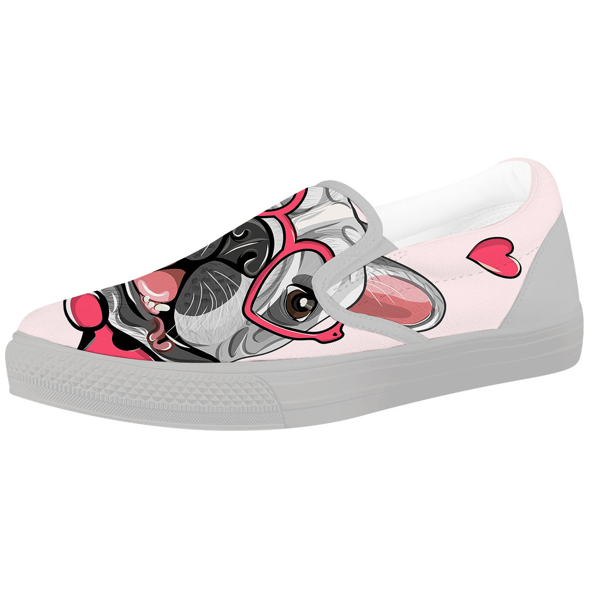 Pug With Glasses Cute Print Cute White Slip On Shoes-grizzshop