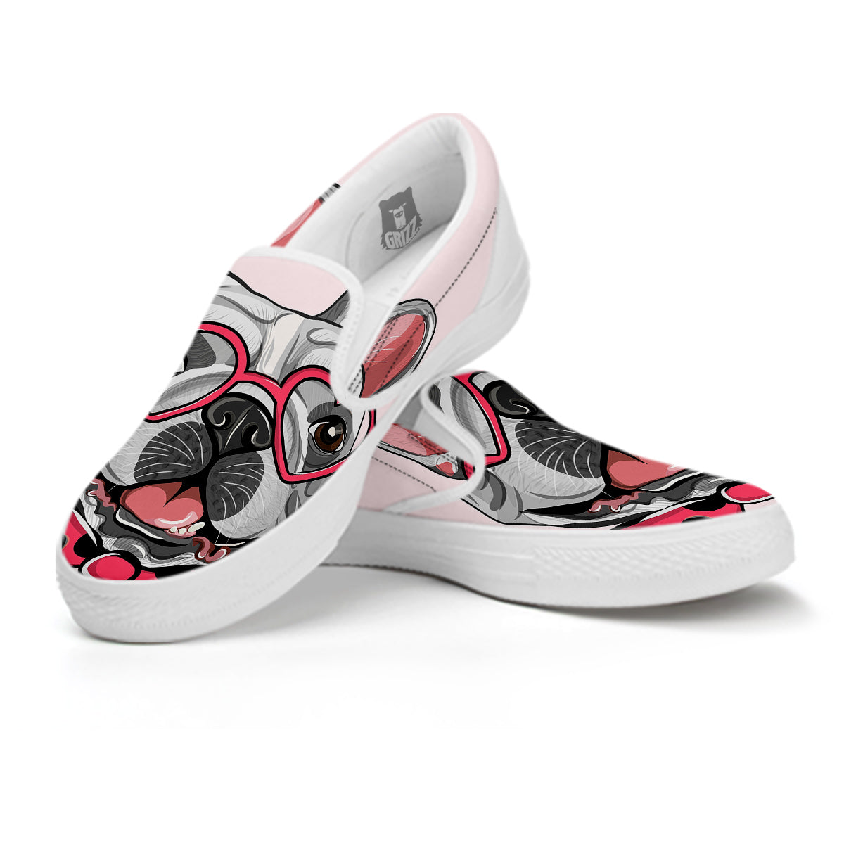 Pug With Glasses Cute Print Cute White Slip On Shoes-grizzshop