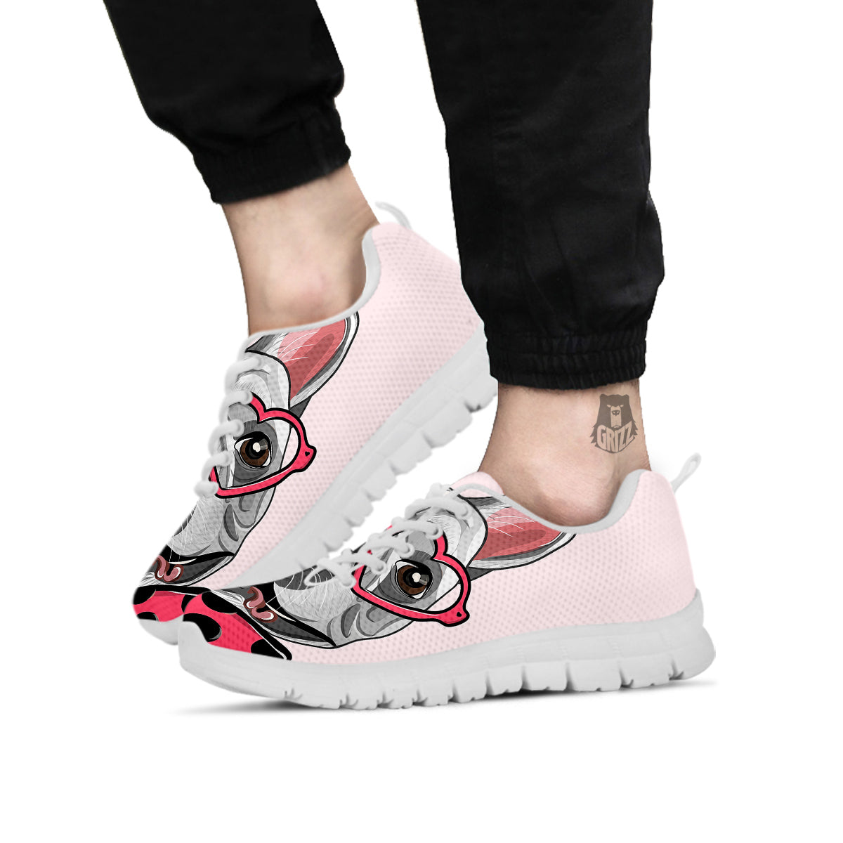 Pug With Glasses Cute Print Cute White Sneaker-grizzshop