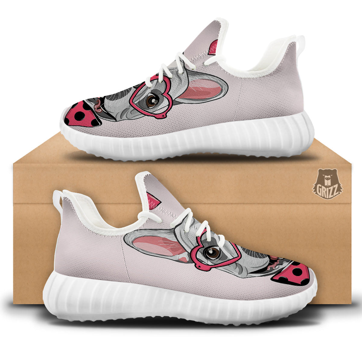 Pug With Glasses Cute Print Cute White Walking Shoes-grizzshop