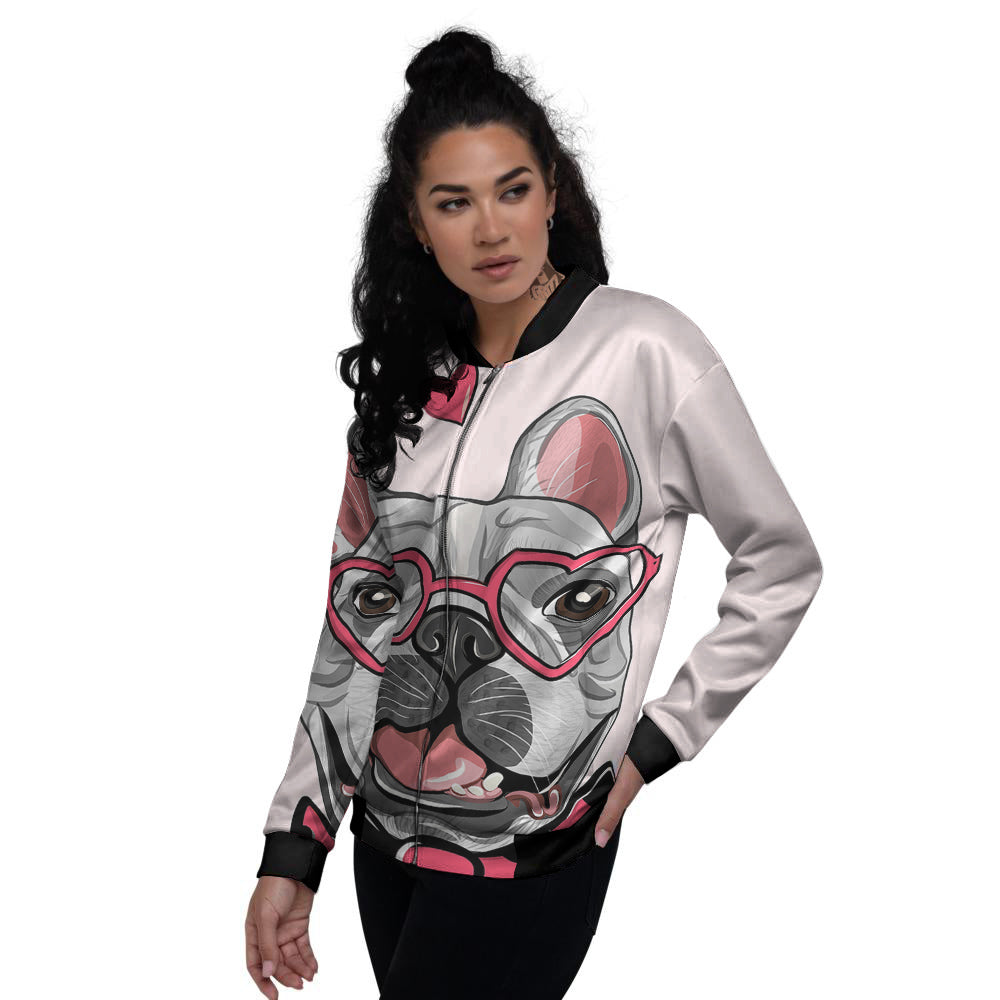 Pug With Glasses Cute Print Cute Women's Bomber Jacket-grizzshop