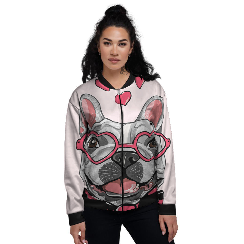 Pug With Glasses Cute Print Cute Women's Bomber Jacket-grizzshop