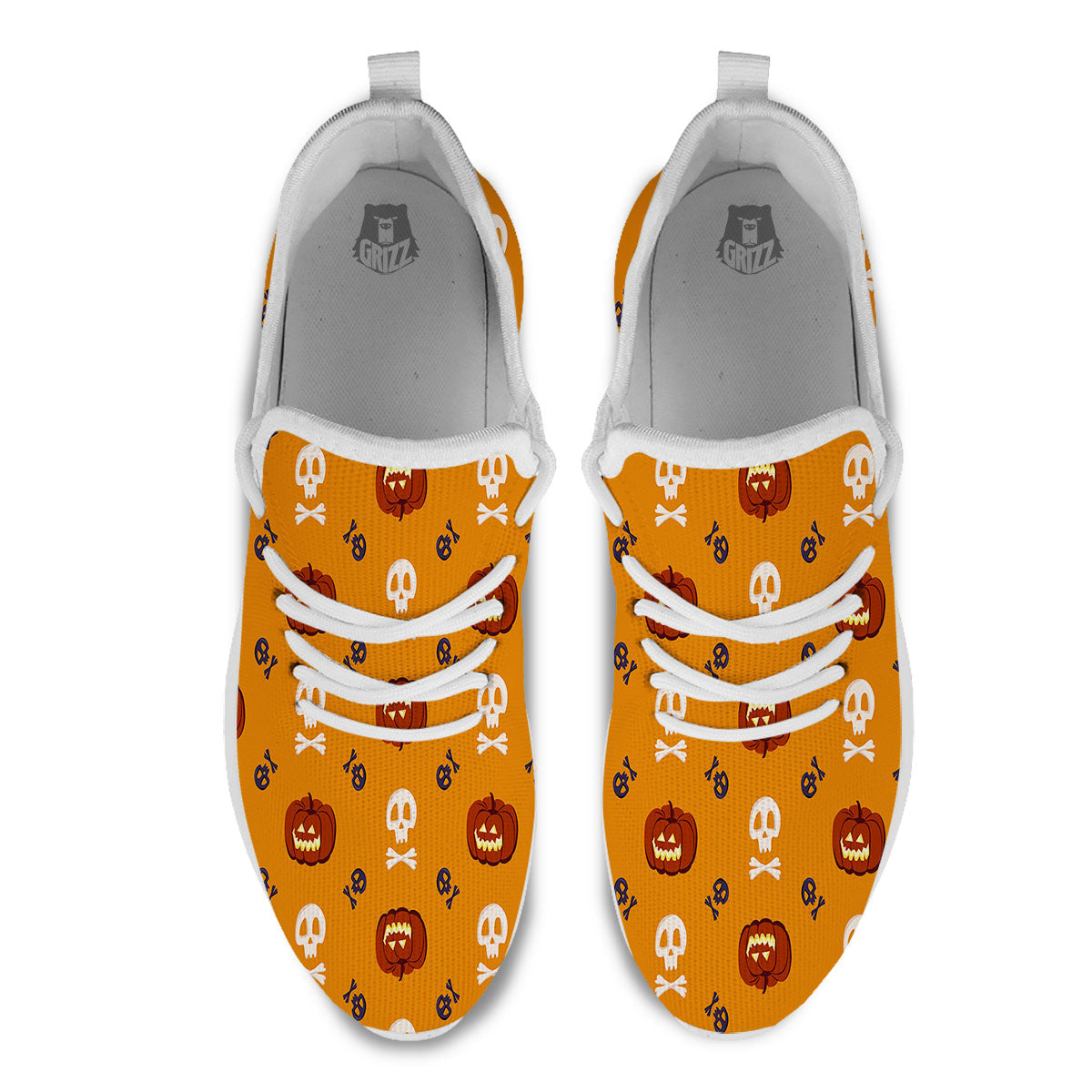 Pumkin And Skull Halloween Print Pattern White Athletic Shoes-grizzshop