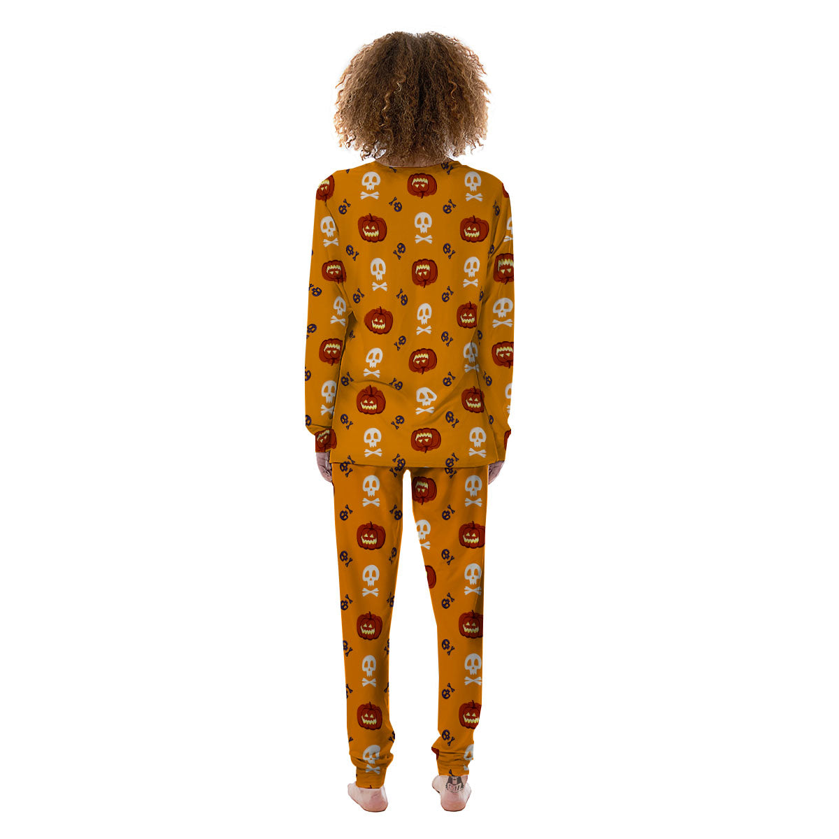 Pumkin And Skull Halloween Print Pattern Women's Pajamas-grizzshop