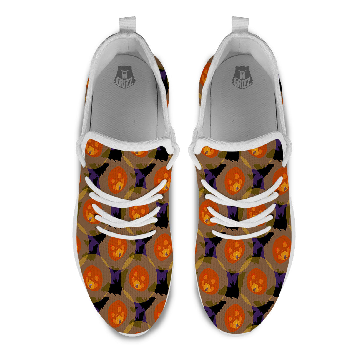 Pumkin Bat Halloween Print Pattern White Athletic Shoes-grizzshop