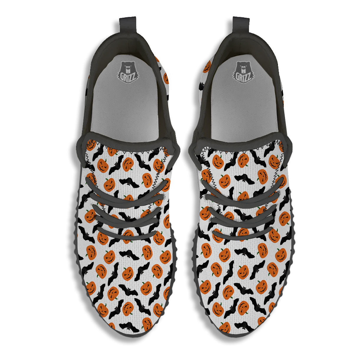 Pumpkin And Bat Halloween Print Pattern Black Walking Shoes-grizzshop