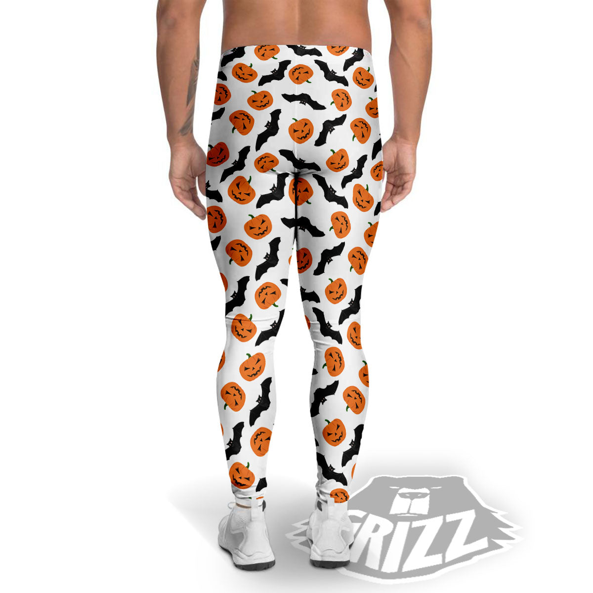 Pumpkin And Bat Halloween Print Pattern Men's Leggings-grizzshop