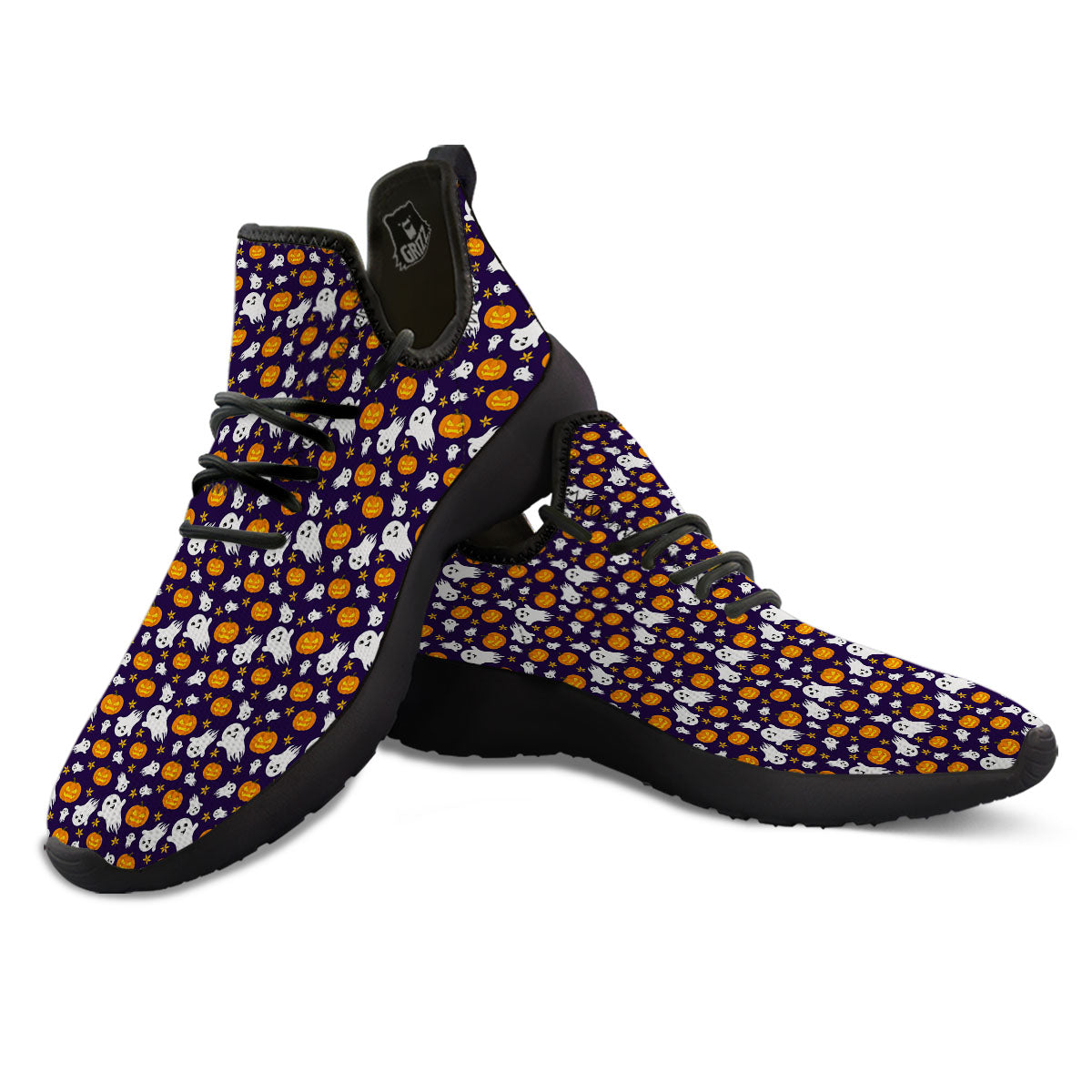 Pumpkin And Ghost Print Pattern Black Athletic Shoes-grizzshop