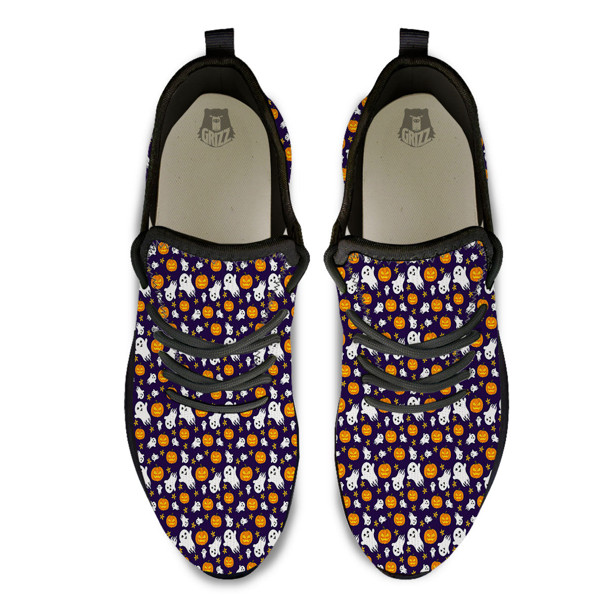 Pumpkin And Ghost Print Pattern Black Athletic Shoes-grizzshop