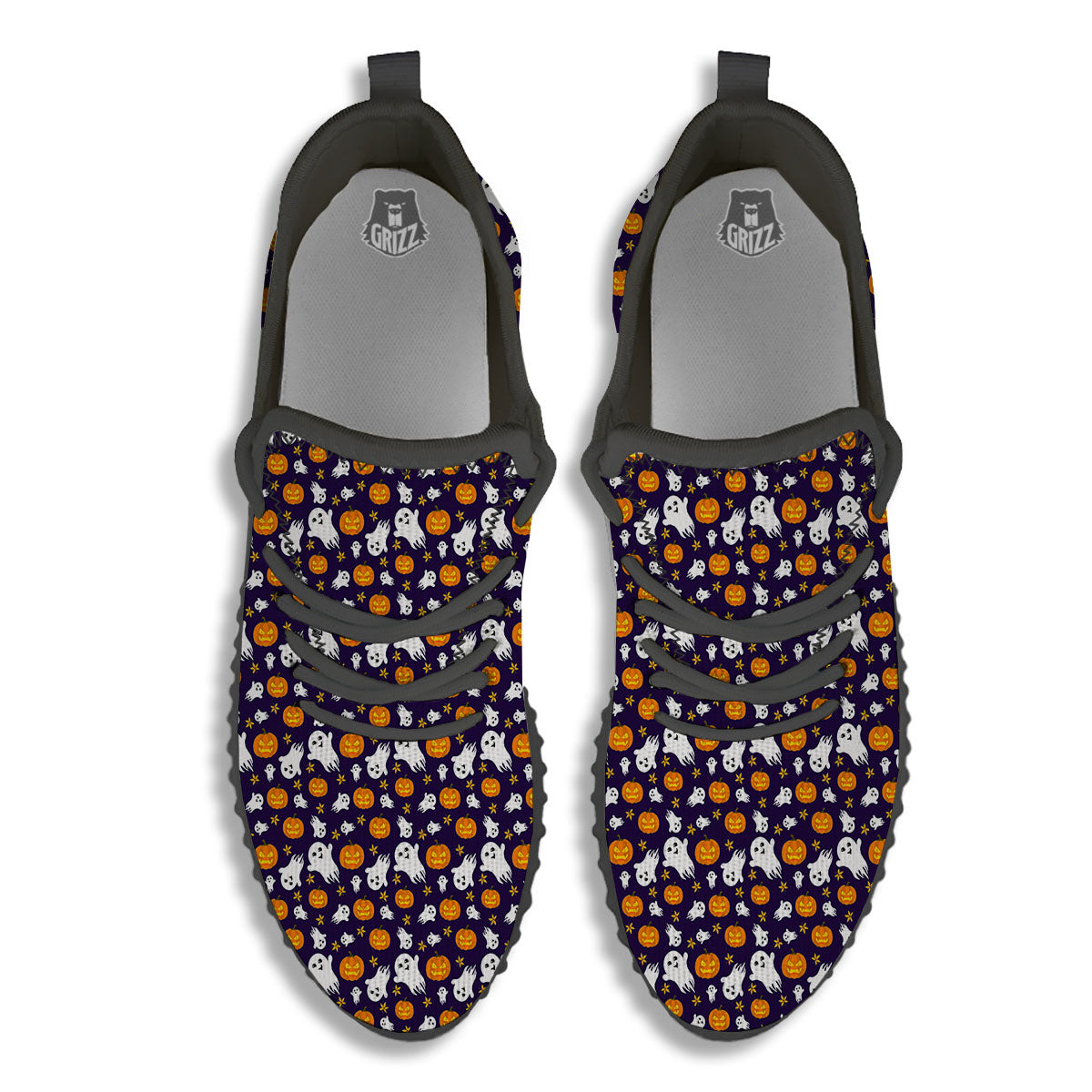 Pumpkin And Ghost Print Pattern Black Walking Shoes-grizzshop