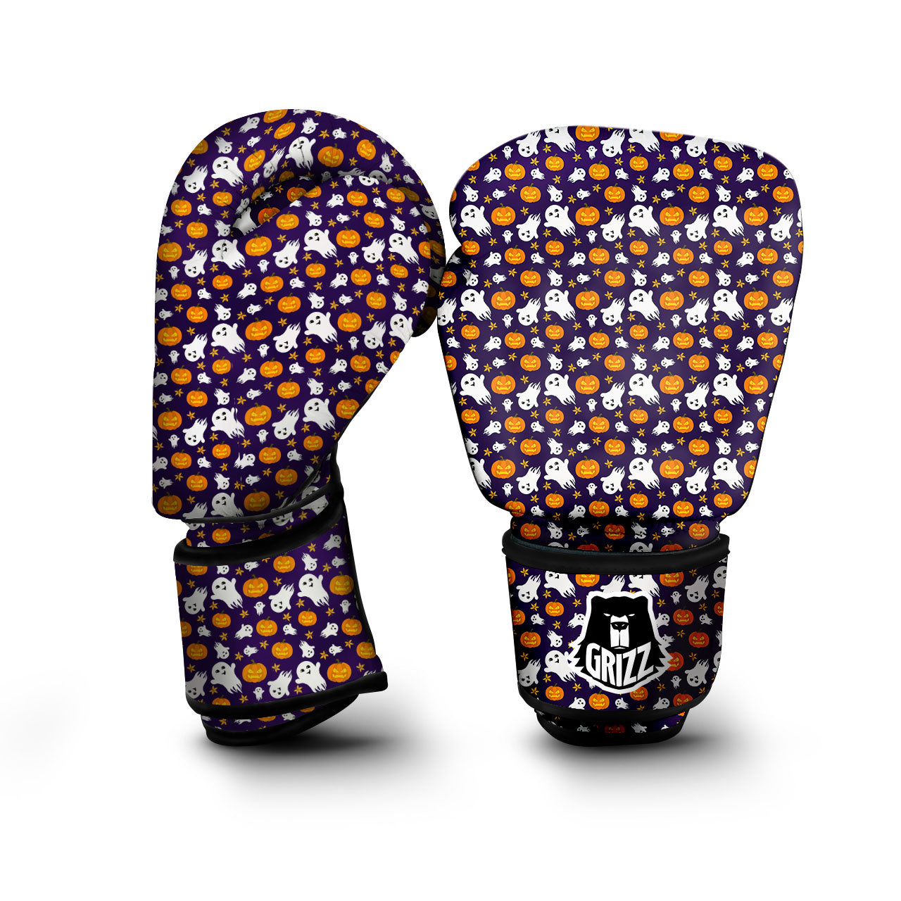 Pumpkin And Ghost Print Pattern Boxing Gloves-grizzshop