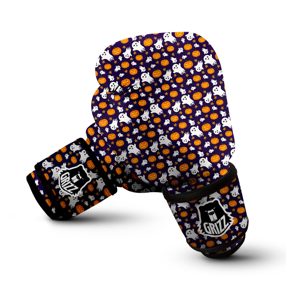 Pumpkin And Ghost Print Pattern Boxing Gloves-grizzshop