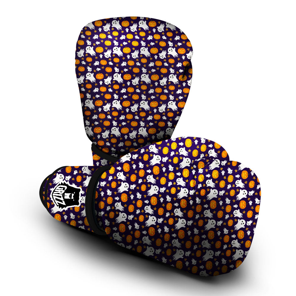 Pumpkin And Ghost Print Pattern Boxing Gloves-grizzshop