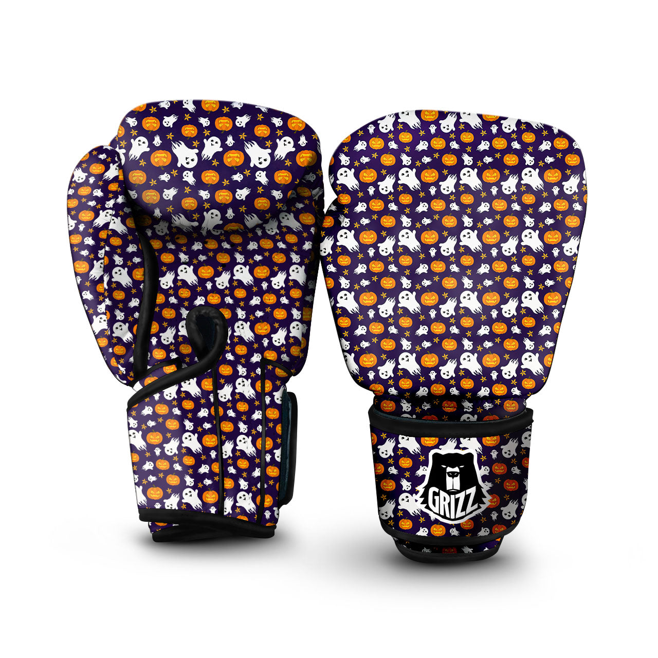 Pumpkin And Ghost Print Pattern Boxing Gloves-grizzshop