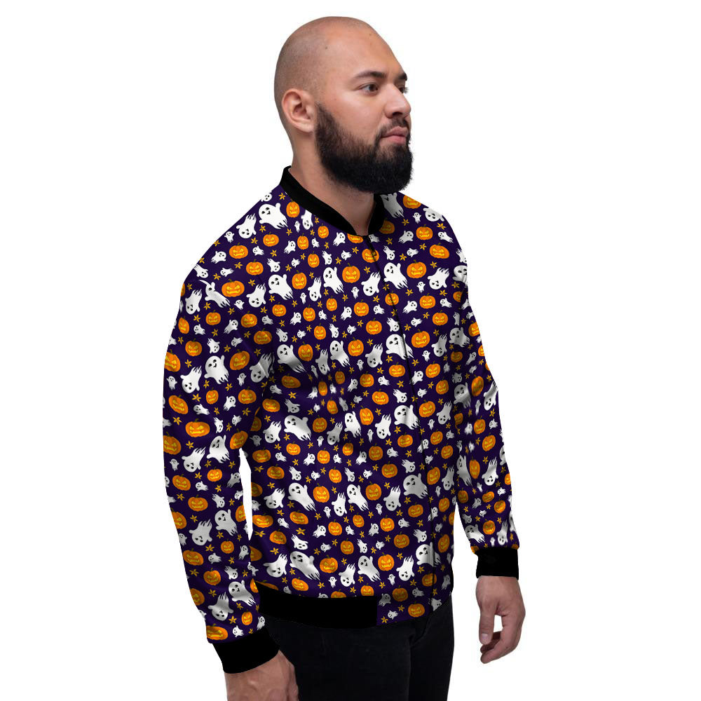 Pumpkin And Ghost Print Pattern Men's Bomber Jacket-grizzshop