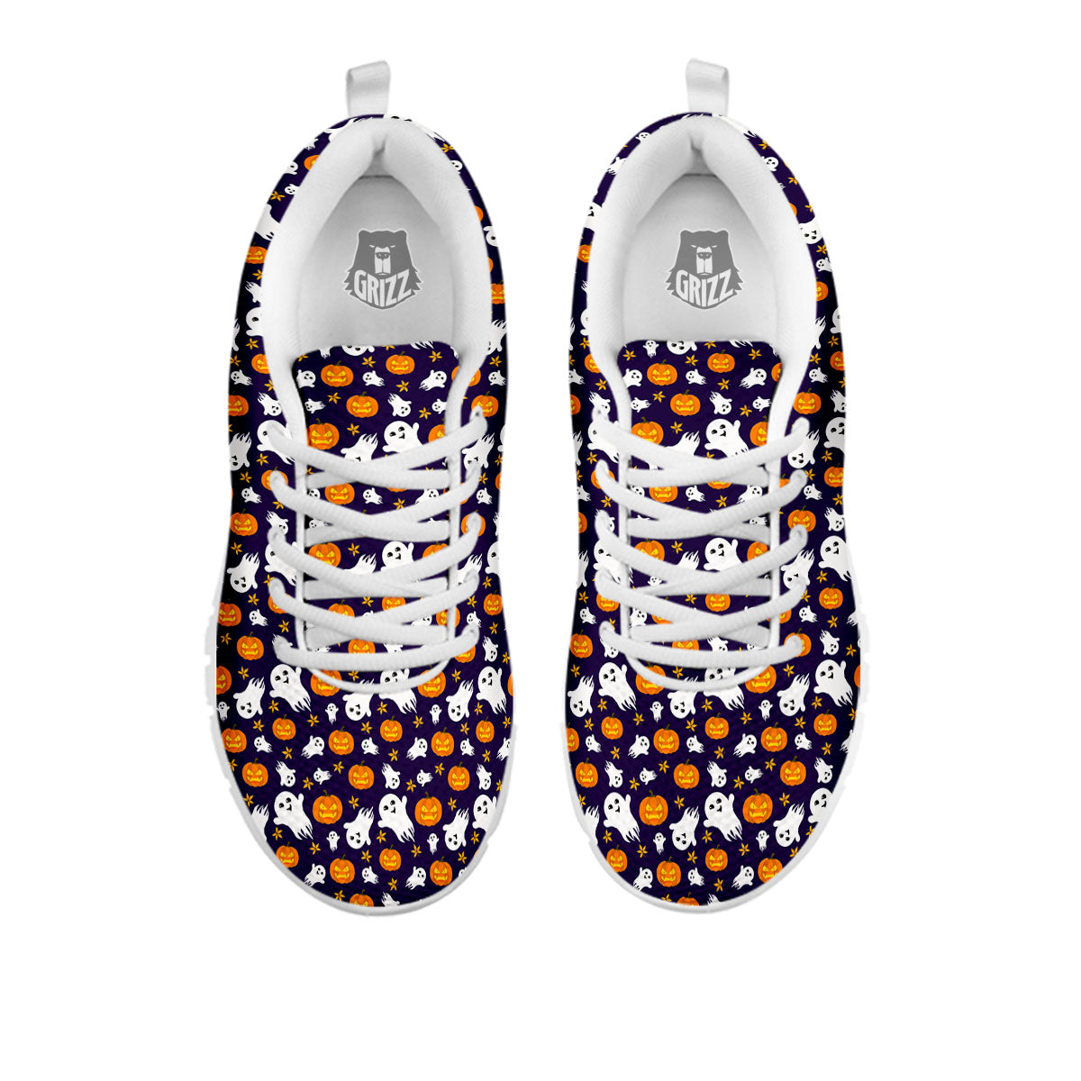 Pumpkin And Ghost Print Pattern White Sneaker-grizzshop