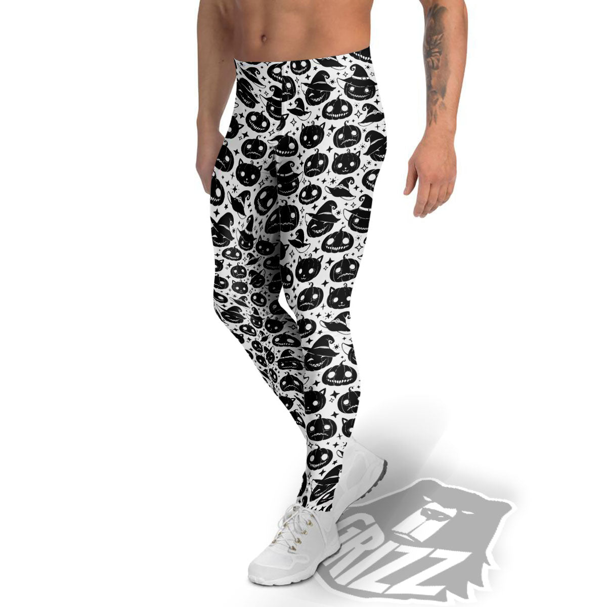 Pumpkin Black Halloween Print Pattern Men's Leggings-grizzshop