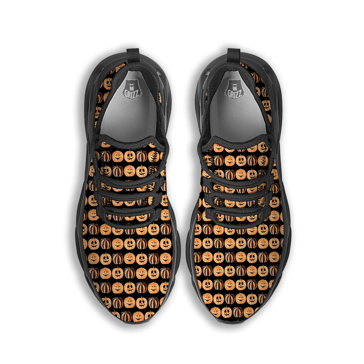 Pumpkin Cute Print Pattern Black Running Shoes-grizzshop
