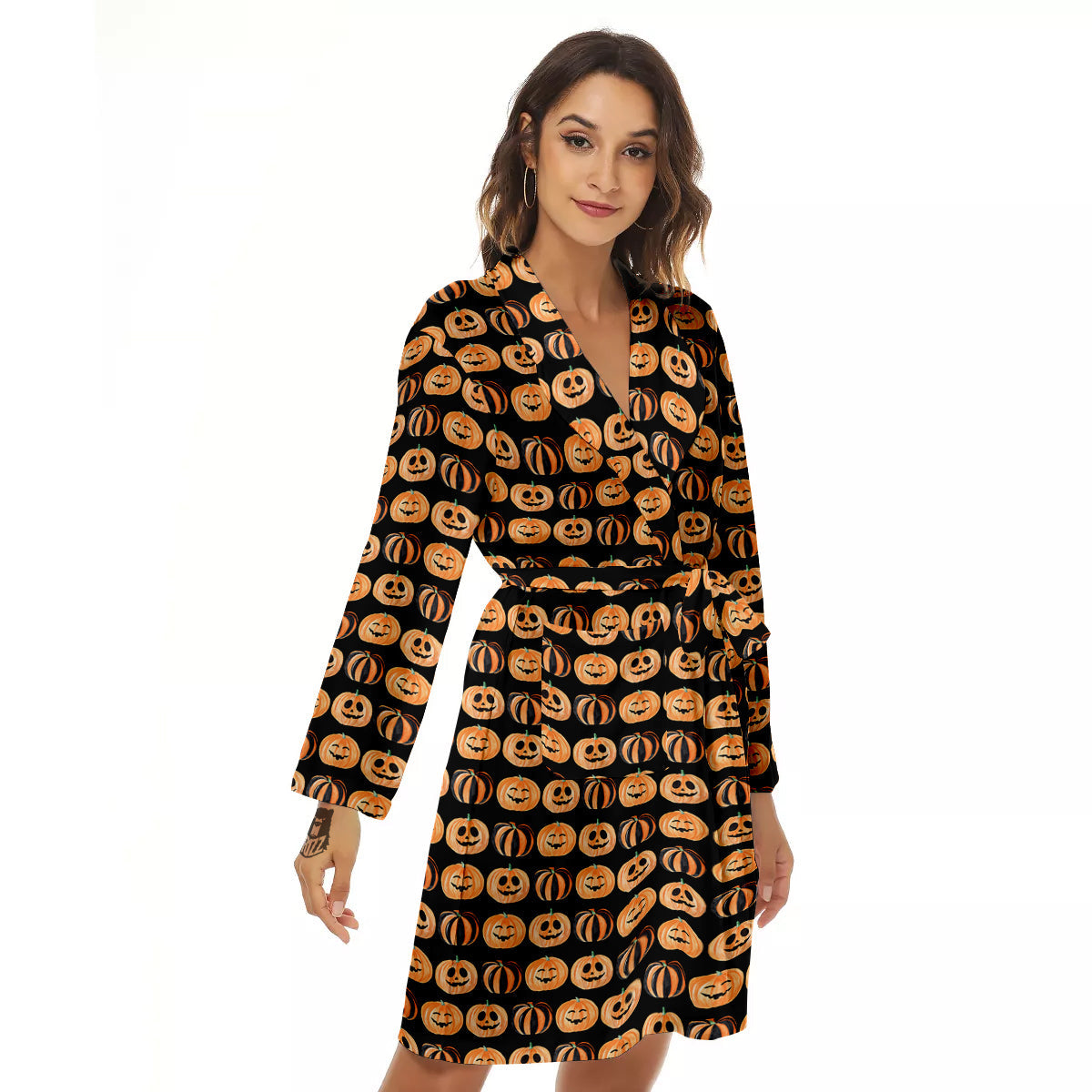 Pumpkin Cute Print Pattern Women's Robe-grizzshop