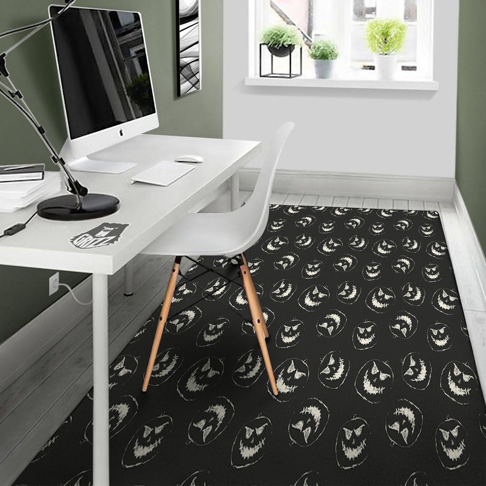 Pumpkin Faces Halloween Print Pattern Floor Mat-grizzshop