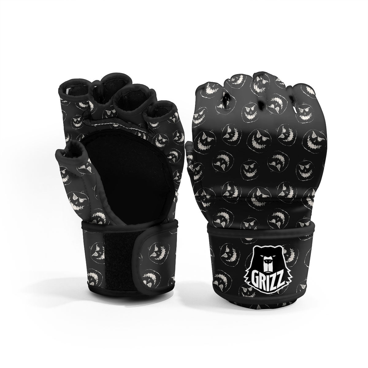 Pumpkin Faces Halloween Print Pattern MMA Gloves-grizzshop
