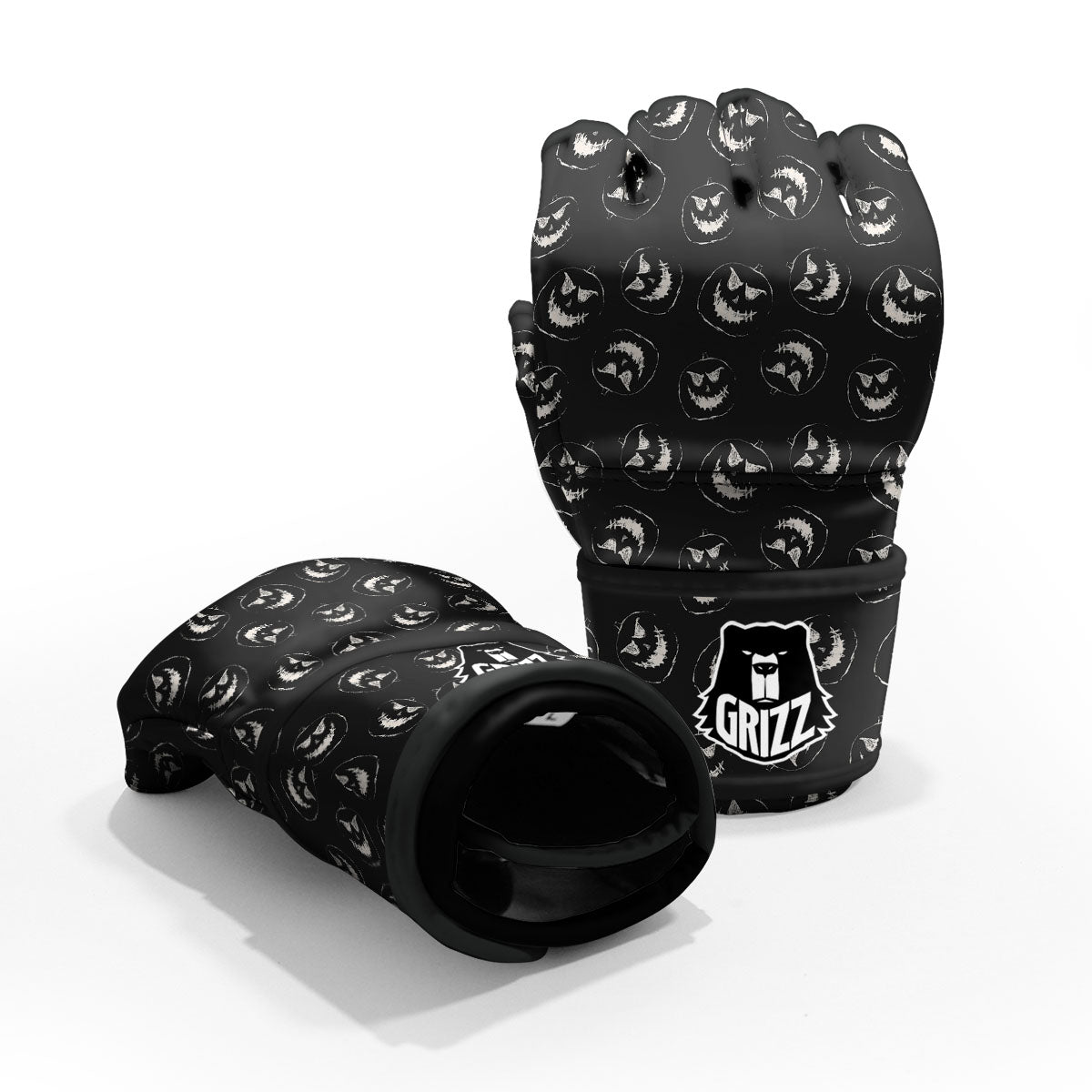 Pumpkin Faces Halloween Print Pattern MMA Gloves-grizzshop