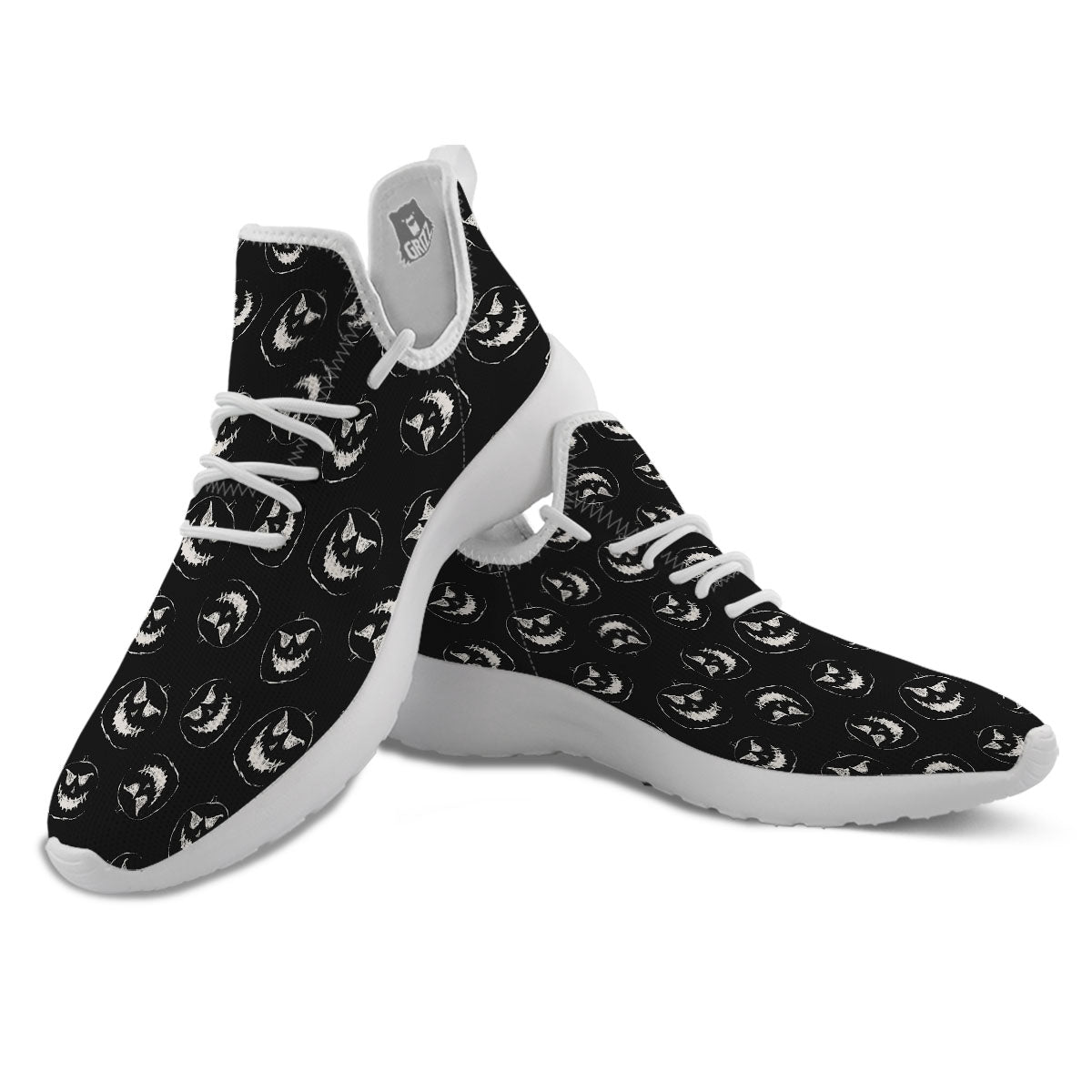 Pumpkin Faces Halloween Print Pattern White Athletic Shoes-grizzshop