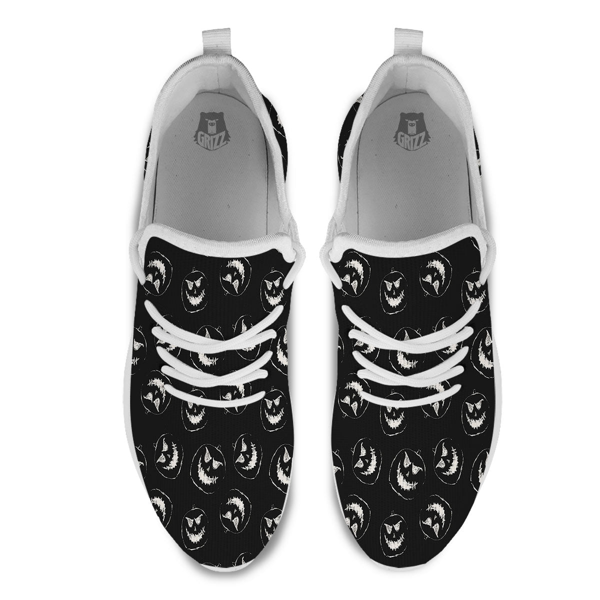 Pumpkin Faces Halloween Print Pattern White Athletic Shoes-grizzshop