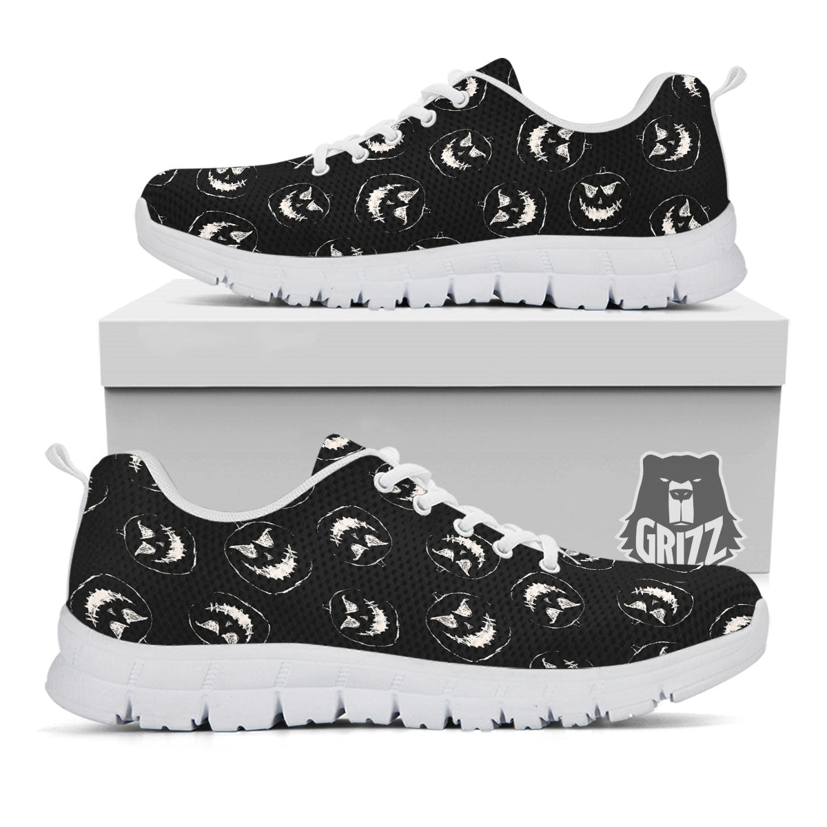 Pumpkin Faces Halloween Print Pattern White Sneaker-grizzshop