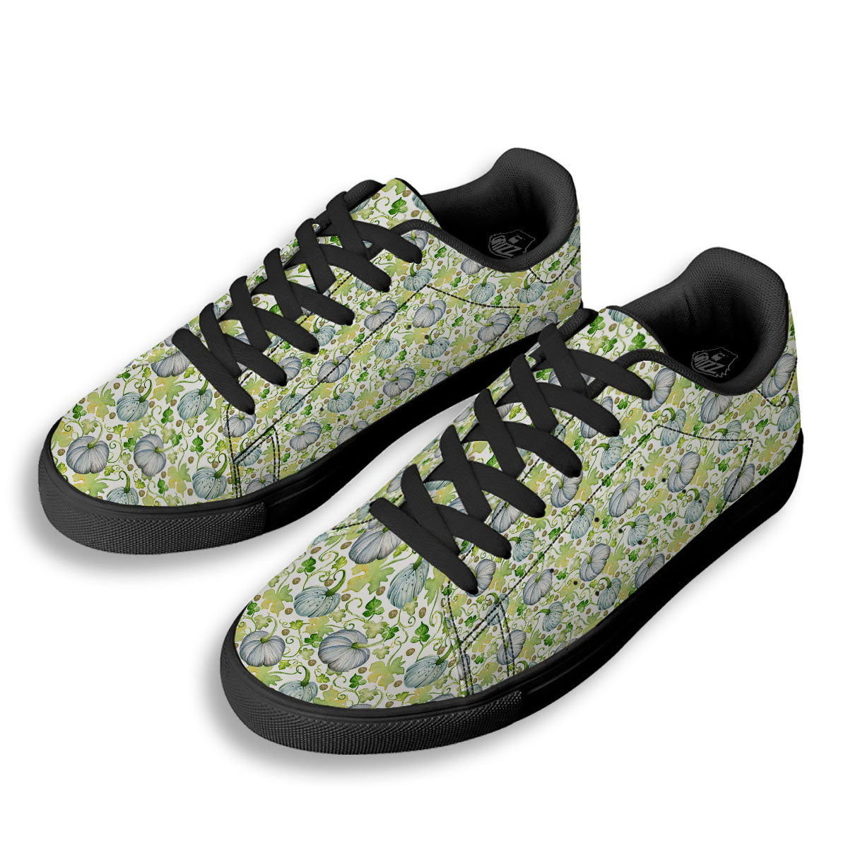 Pumpkin Green Print Pattern Black Low Top Sneakers-grizzshop